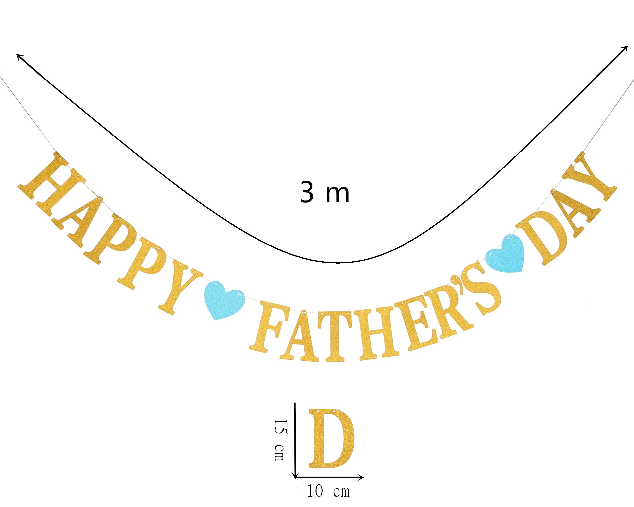 Happy Father's Day Glitter Gold Banner with Blue Hearts - Premium Bunting for Dad's Party Decorations, Father's Day Backdrop & Garland - Perfect for Home, Office & Outdoor Celebrations