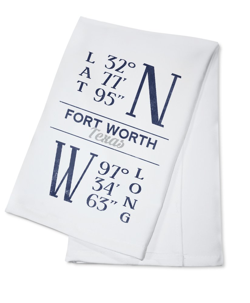 Fort Worth Texas Latitude Longitude Cotton Tea Towel - Blue Decorative Hand Towel for Kitchen & Home | Perfect for Gift, Farmhouse Decor & Dish Drying