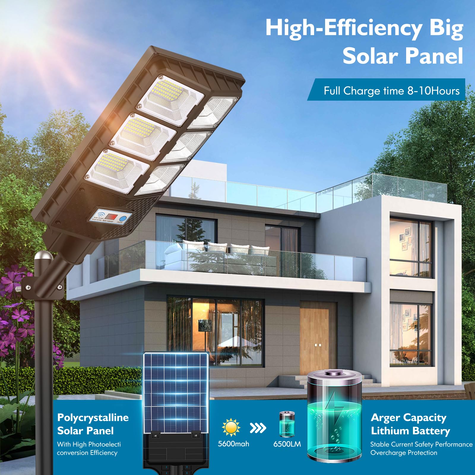 VUAA 4 Pack Solar Street Lights Outdoor Waterproof - 6500K 10000LM LED Solar Lights for Outside, Dusk to Dawn Motion Sensor Flood Lighting with Remote Control - Perfect for Parking Lots, Garages, Driveways, Gardens and Pathways
