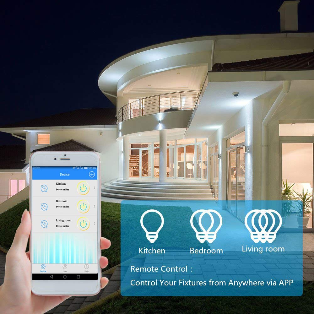 GREENCYCLE Smart WiFi Switch - Wireless Remote Control for Home Appliances, Works with Alexa & Google Assistant, DIY Smart Home via iPhone/Android App (2x 2-Way Switches + 4x WiFi Receivers) - Perfect for Lighting, Fans & Small Electronics