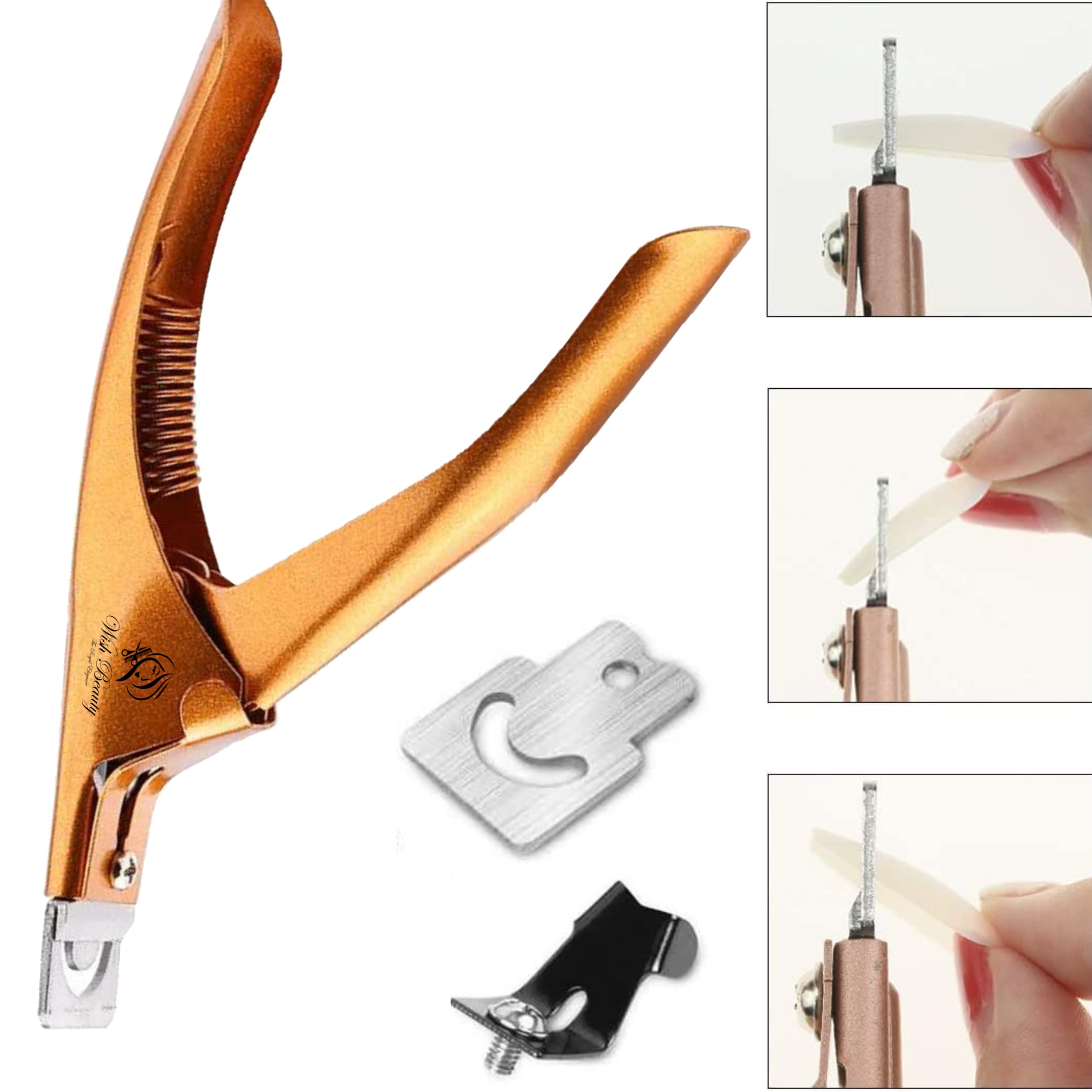 Professional Rustproof Gold Nail Clippers & Tip Cutters for Acrylic, Gel & Artificial Nails - Sharp Manicure Pedicure Trimmer Tools for Salon & Home Nail Care
