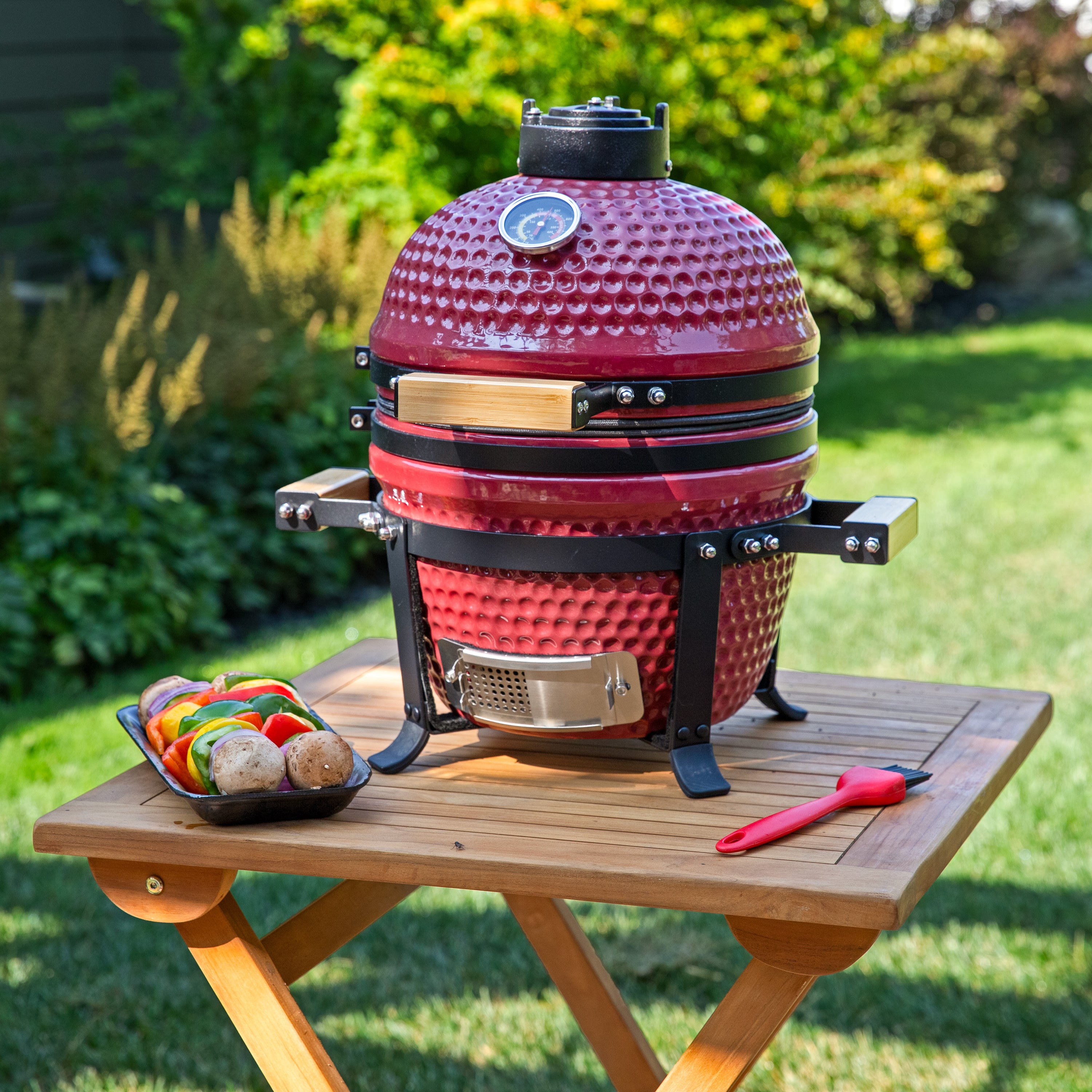 Portable Kamado Charcoal Grill and Smoker with Stand - Outdoor BBQ, Camping & Backyard Cooking - Perfect for Patio, Picnics & Tailgating