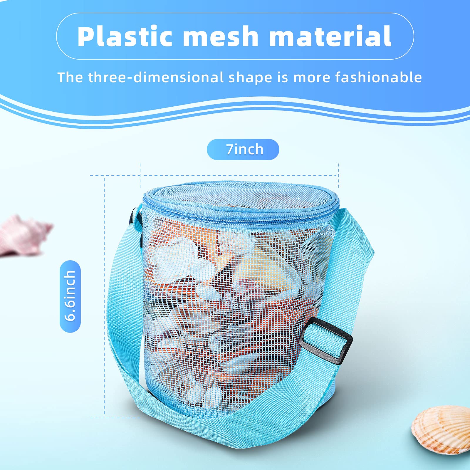 Frienda 4-Piece Large Mesh Beach Tote Bags with Adjustable Straps & Zipper - Cylindrical Storage for Sand Toys, Swim Gear & Summer Essentials - Pink, Blue, Green, Purple for Boys & Girls - Perfect for Beach Trips, Pool Parties & Outdoor Adventures
