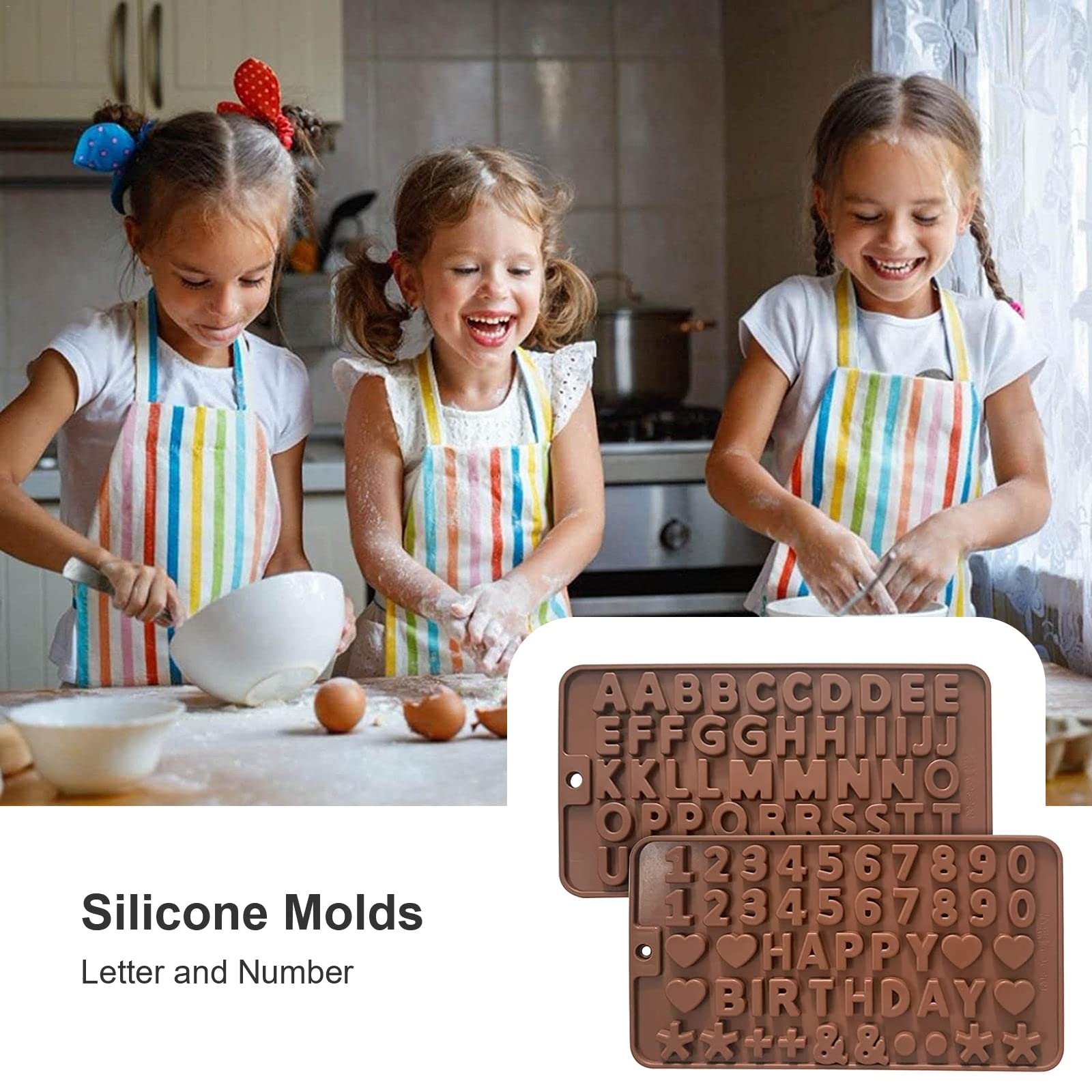 2 Pack Silicone Letter Molds for Chocolate, Resin & Candy Making - Alphabet Number Molds for DIY Cake Decorating, Birthday Party Favors & Unique Edible Crafts (Perfect for Baking, Soap Making & Candle Crafting)