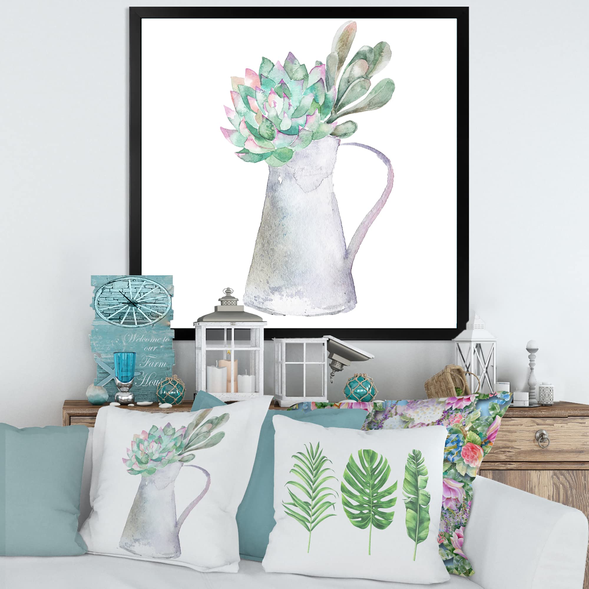 DesignQ Succulent Home Plant Traditional Framed Wall Art - Elegant Botanical Decor for Living Room, Bedroom & Office | Perfect Housewarming Gift for Plant Lovers