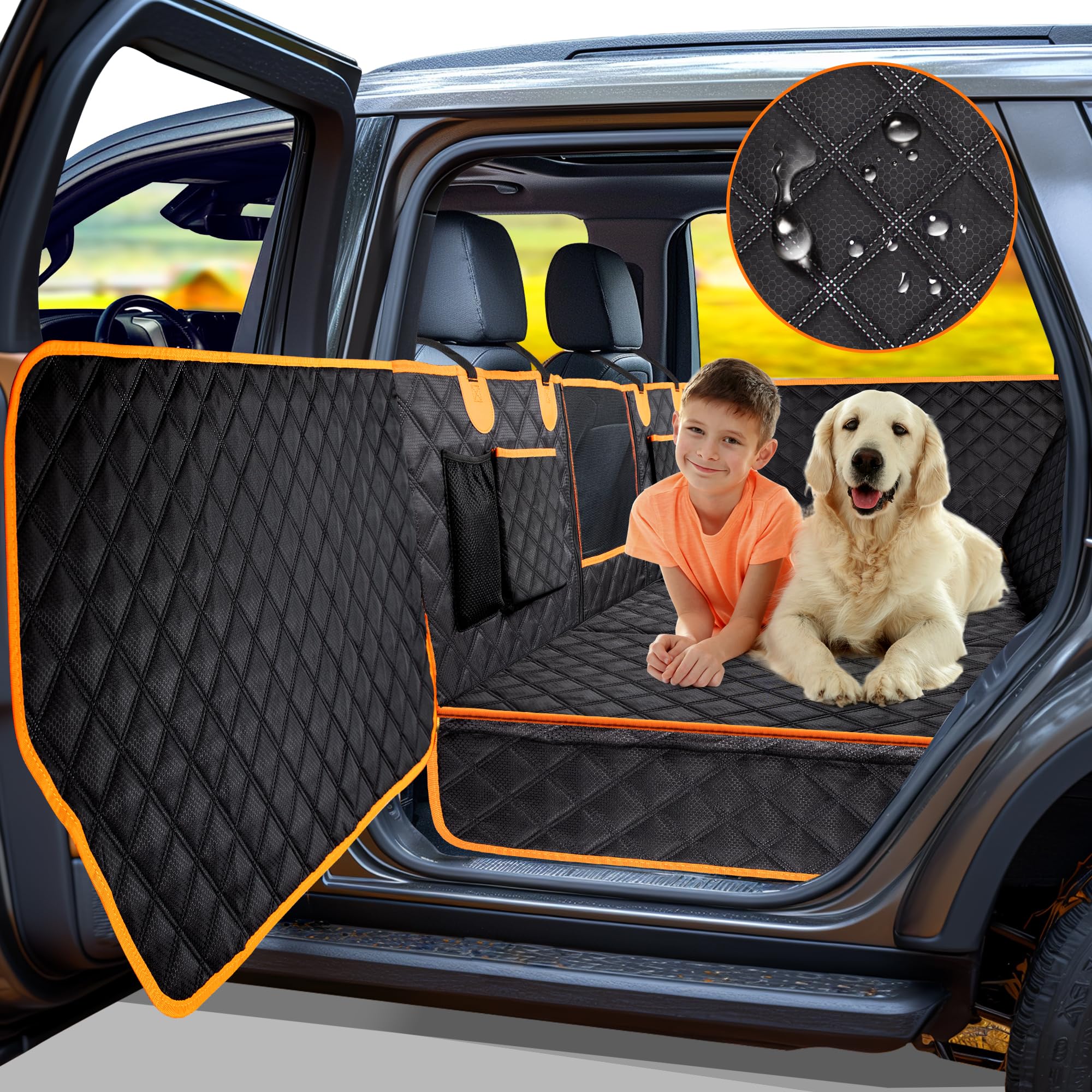 Waterproof & Scratch-Resistant Dog Car Seat Cover for Back Seat - Hard Bottom Pet Seat Protector with Door Guards for Travel, Camping & Daily Use - Universal Fit for Most Cars