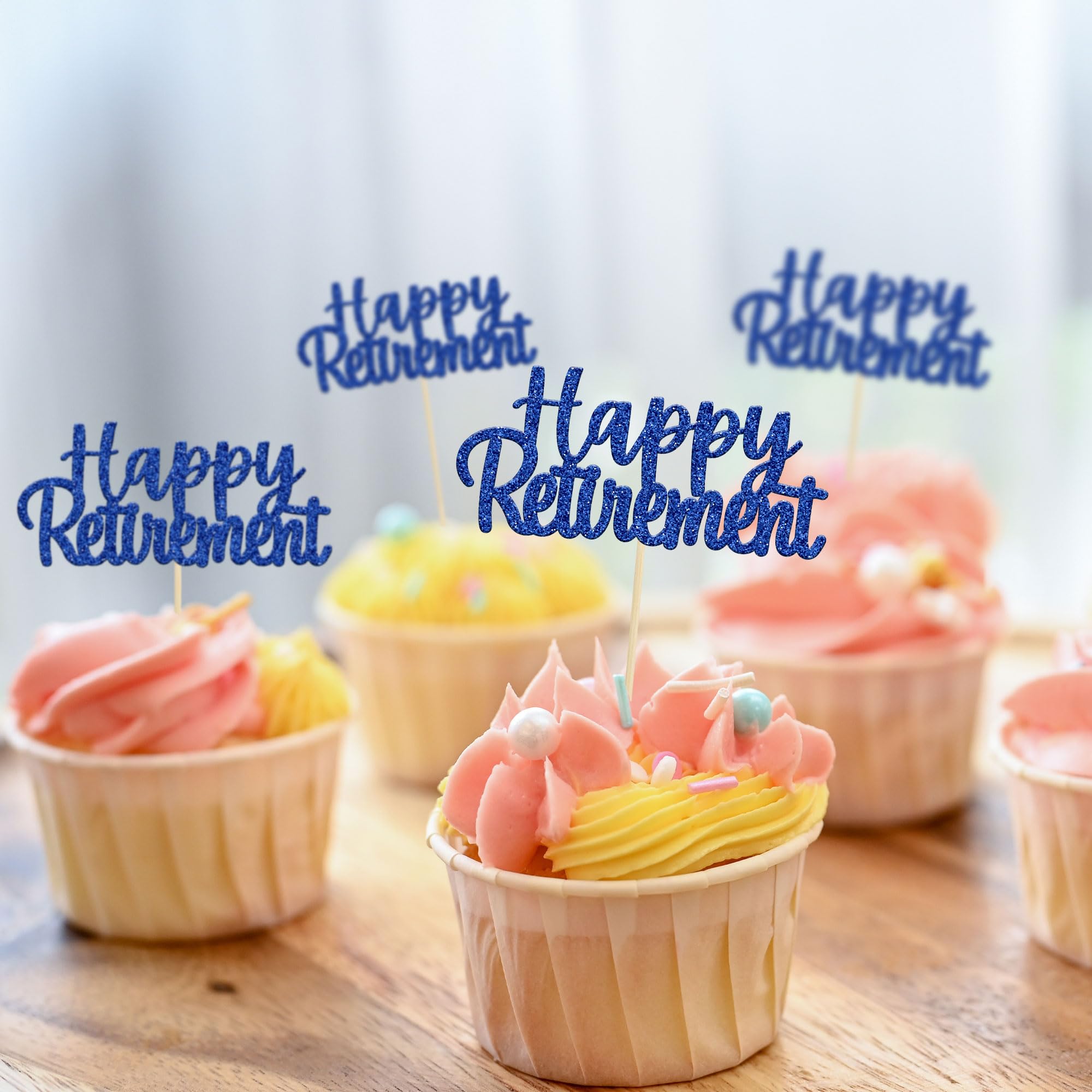 36 Pack Happy Retirement Cupcake Toppers - Blue Glitter Retired Cupcake Picks Decorations for Retirement Party, Birthday Cake Decor | Perfect for Retirement Celebrations, Office Farewell Parties & Themed Dessert Displays