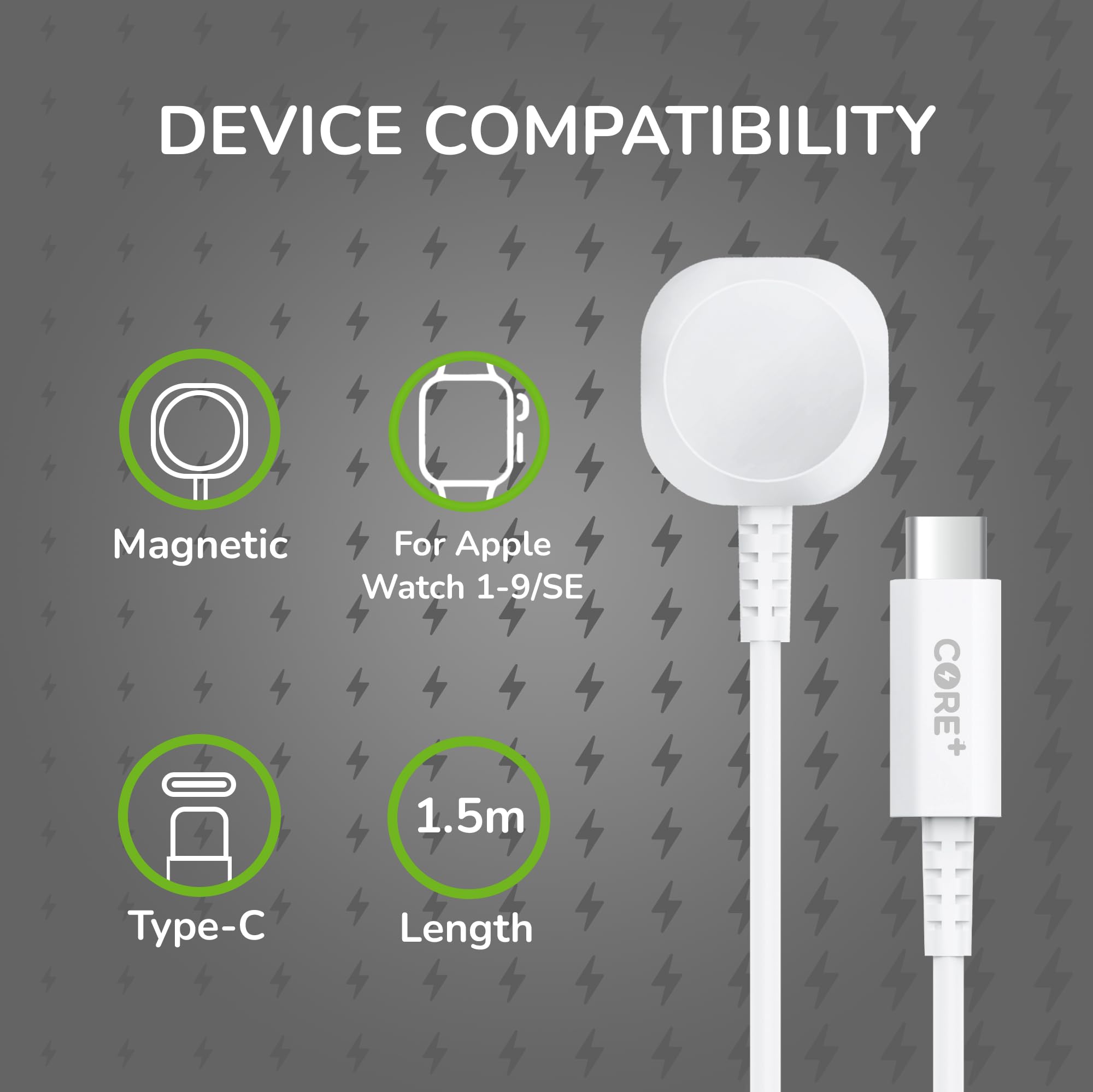 1.5M Magnetic Smart Watch Charger for Apple Watch Series 9/8/7/6/SE/5/4/3/2/1 | USB C Fast Charging Cable | Compatible with watchOS 1-10 | Perfect for Travel, Office & Home Use