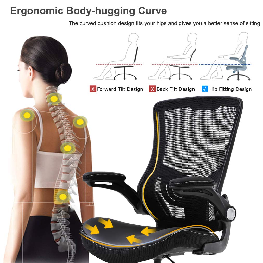 Ergonomic Drafting Chair with Flip-Up Arms, Foot Rest & Adjustable Height - Mesh Office Stool for Standing Desk - Black - Perfect for Architects, Artists & Home Office Workspaces
