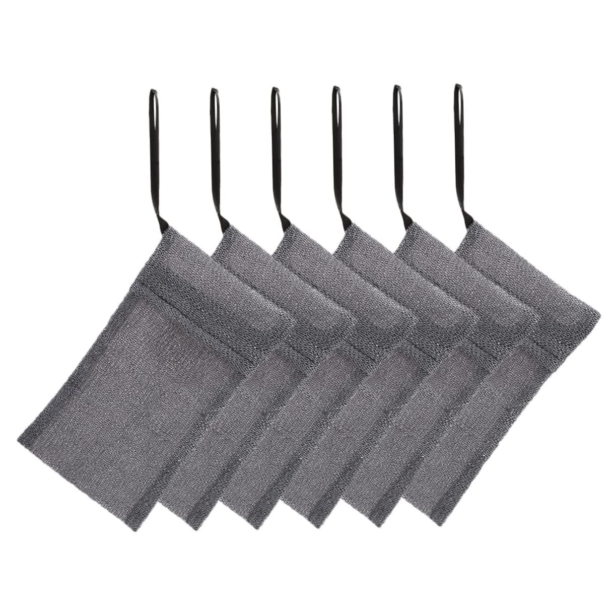 6-Pack Soap Bag Scrubber Sponges - Exfoliating Bar Soap Foam Pouch, Bubble Foam Net for Bath & Shower - Grey Polyester Soap Saver Bag for Face & Body (Perfect for Travel & Eco-Friendly Bathing)