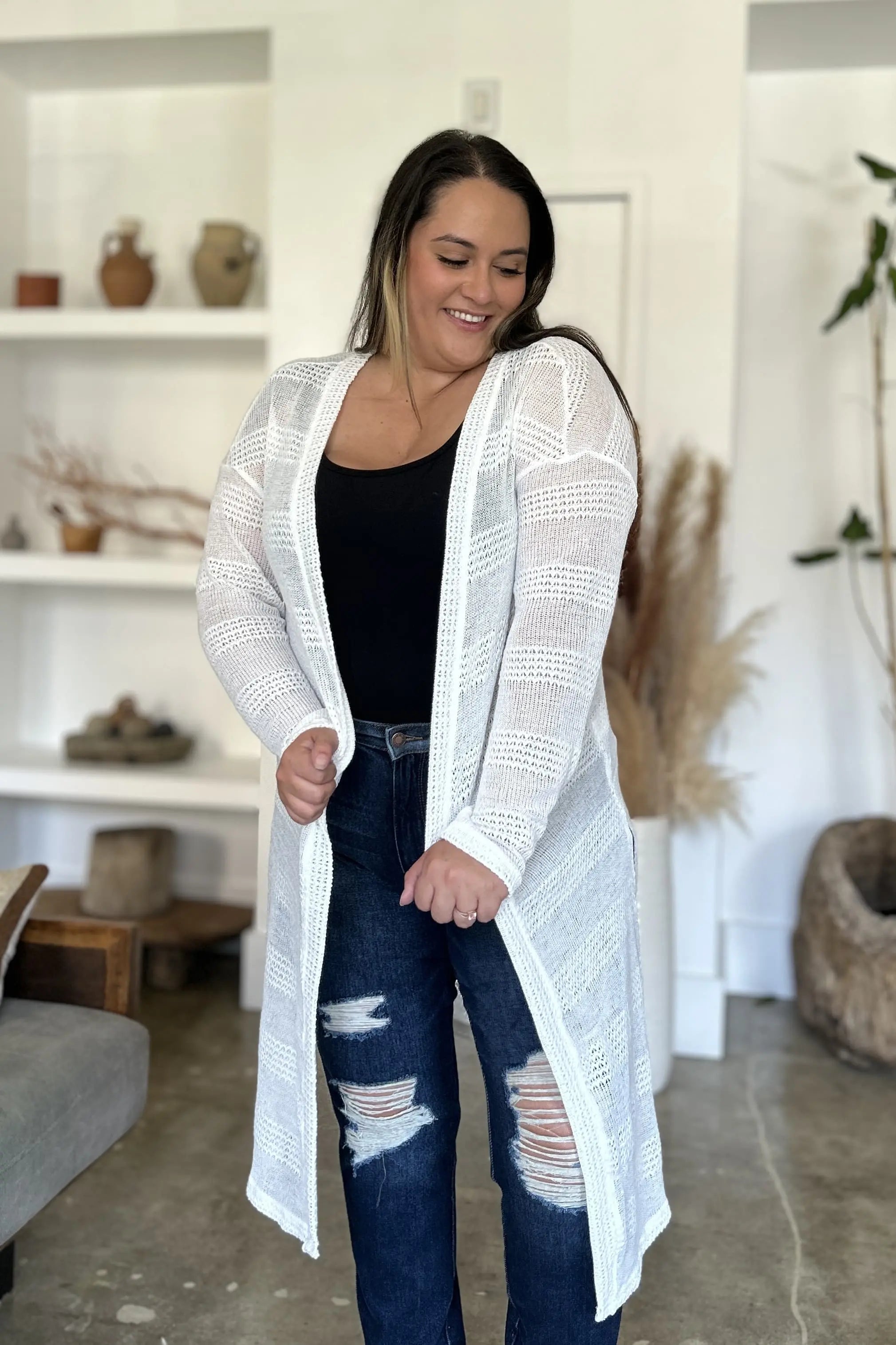 Double Take Full Size Open Front Longline Cardigan for Women | Soft & Cozy Knit Sweater | Perfect for Layering, Office Wear & Casual Outfits