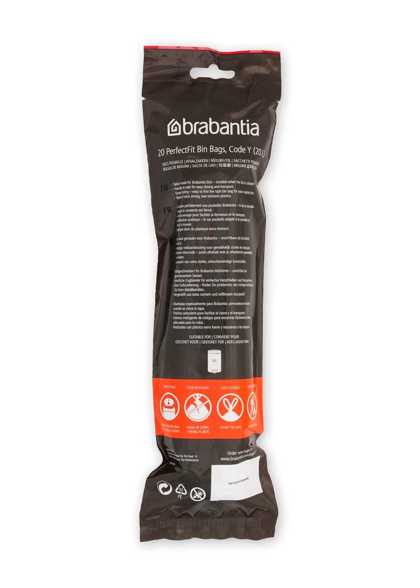 Brabantia PerfectFit Trash Bags - 5.3 Gallon Drawstring Trash Can Liners (120 Count) - Heavy Duty Kitchen Garbage Bags for Home, Office & Outdoor Use
