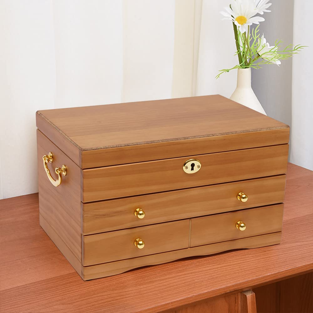 3-Layer Wooden Jewelry Box with Mirror & Lock - Perfect for Rings, Earrings & Necklaces Storage - Great Gift for Christmas