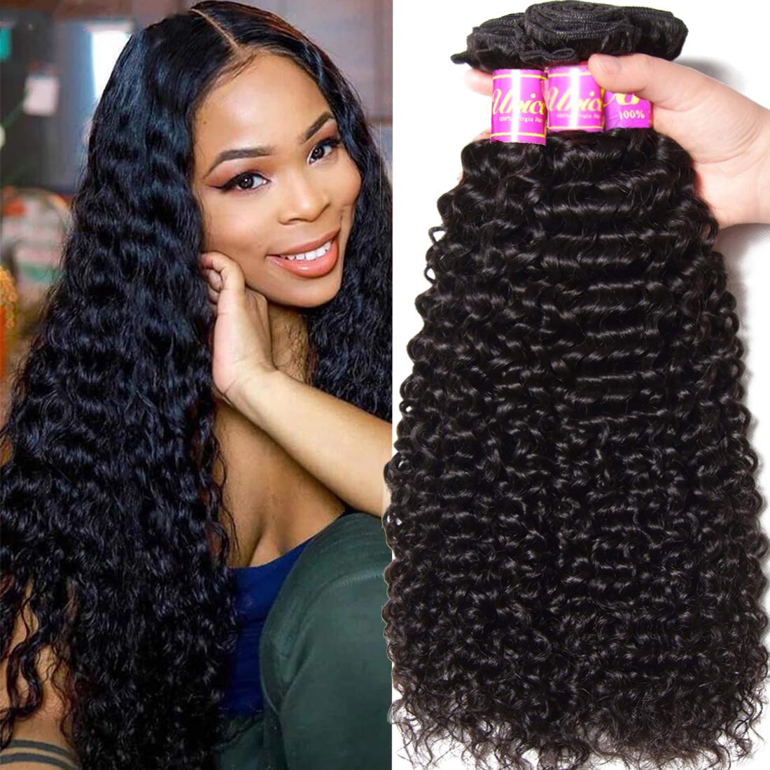 Unice Malaysian Curly Hair 3 Bundles 100% Unprocessed Human Remy Hair Extensions - Natural Color (12 14 16 Inch) for Volume & Length - Perfect for Daily Styling, Weddings & Special Occasions