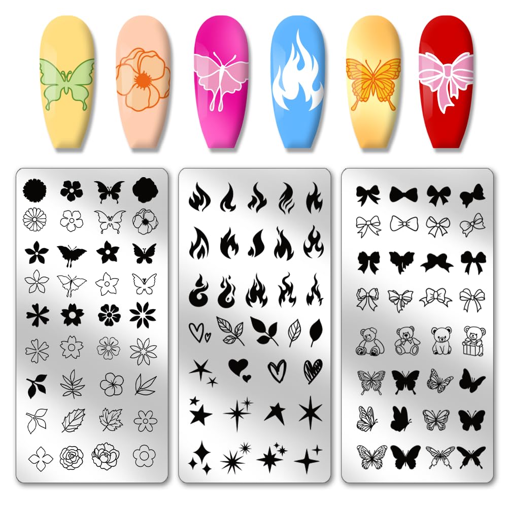 PandaHall Floral Star Butterfly Nail Stamp Plates Set - 3pcs DIY Nail Art Design Kit for Professional Salon & Home Manicure | Perfect for Wedding, Party & Holiday Nail Decorations