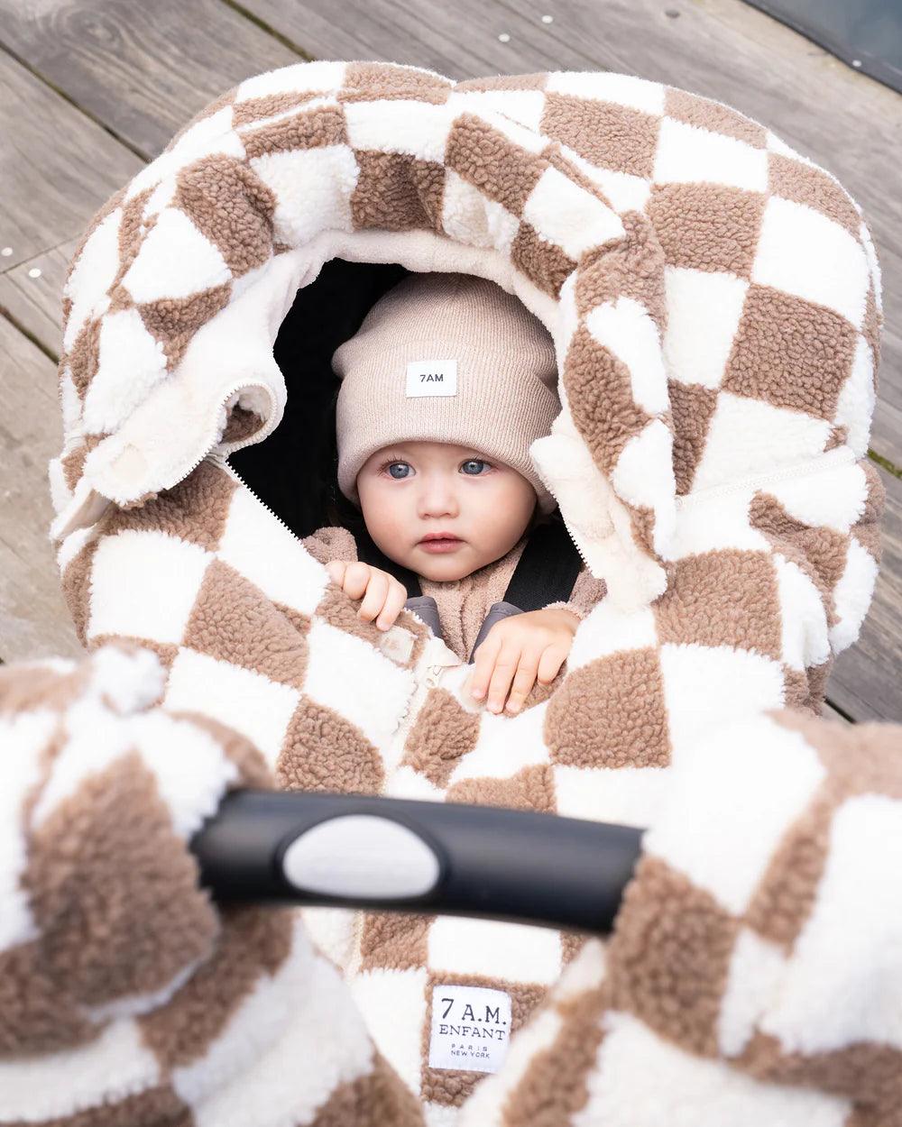 7 A.M. Car Seat Cover & Stroller Cocoon - Soft Checker Berber Fabric for Baby - Perfect for Travel, Winter Protection & Outdoor Adventures
