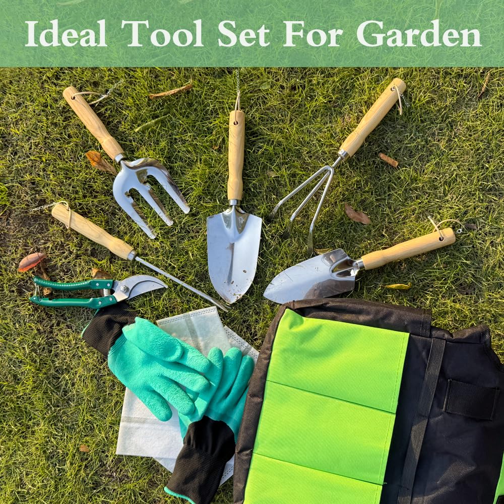 Premium Stainless Steel Garden Tools Set - 10-Piece Gardening Kit with Durable Storage Bag - Essential Planting Tools for Women & Men - Perfect for Home Gardening, Landscaping & Outdoor Activities