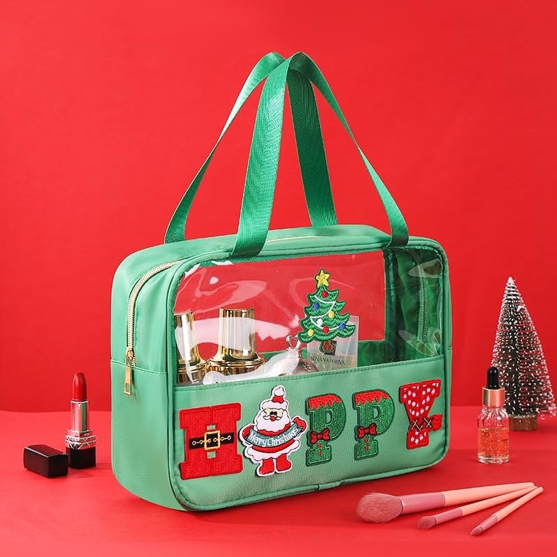 2 Pcs Christmas Makeup & Snack Bags with Zipper - Waterproof Clear Travel Toiletry Storage for Women | Holiday Gifts & Travel Essentials