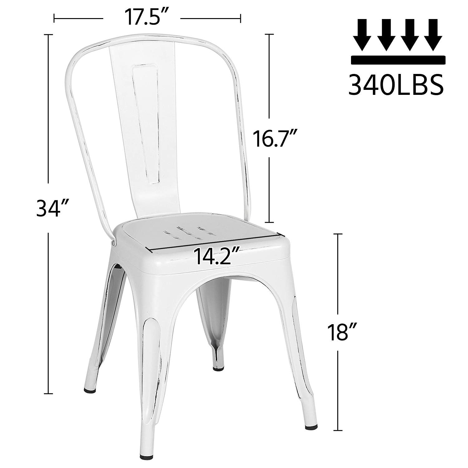 Yaheetech 4-Pack Metal Dining Chairs - Indoor/Outdoor Stackable Bistro Chairs for Patio, Cafe, Restaurant - Distressed White Finish - Perfect for Home Dining, Outdoor Entertaining & Commercial Use