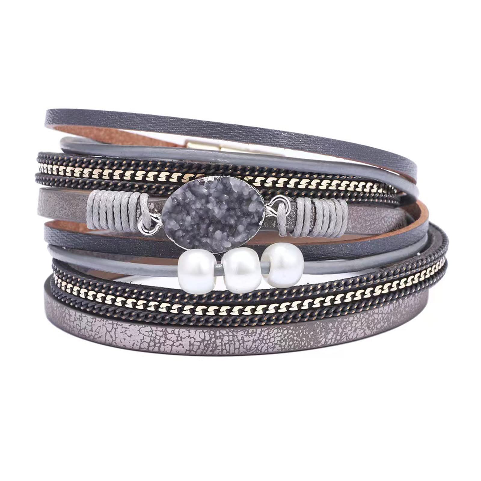 Handmade Boho Double Leather Wrap Bracelet for Women - Braided Multilayer Magnetic Buckle Cuff Bangle Wristband, Perfect Birthday Gift for Her | Great for Casual Wear, Boho Fashion & Everyday Accessories