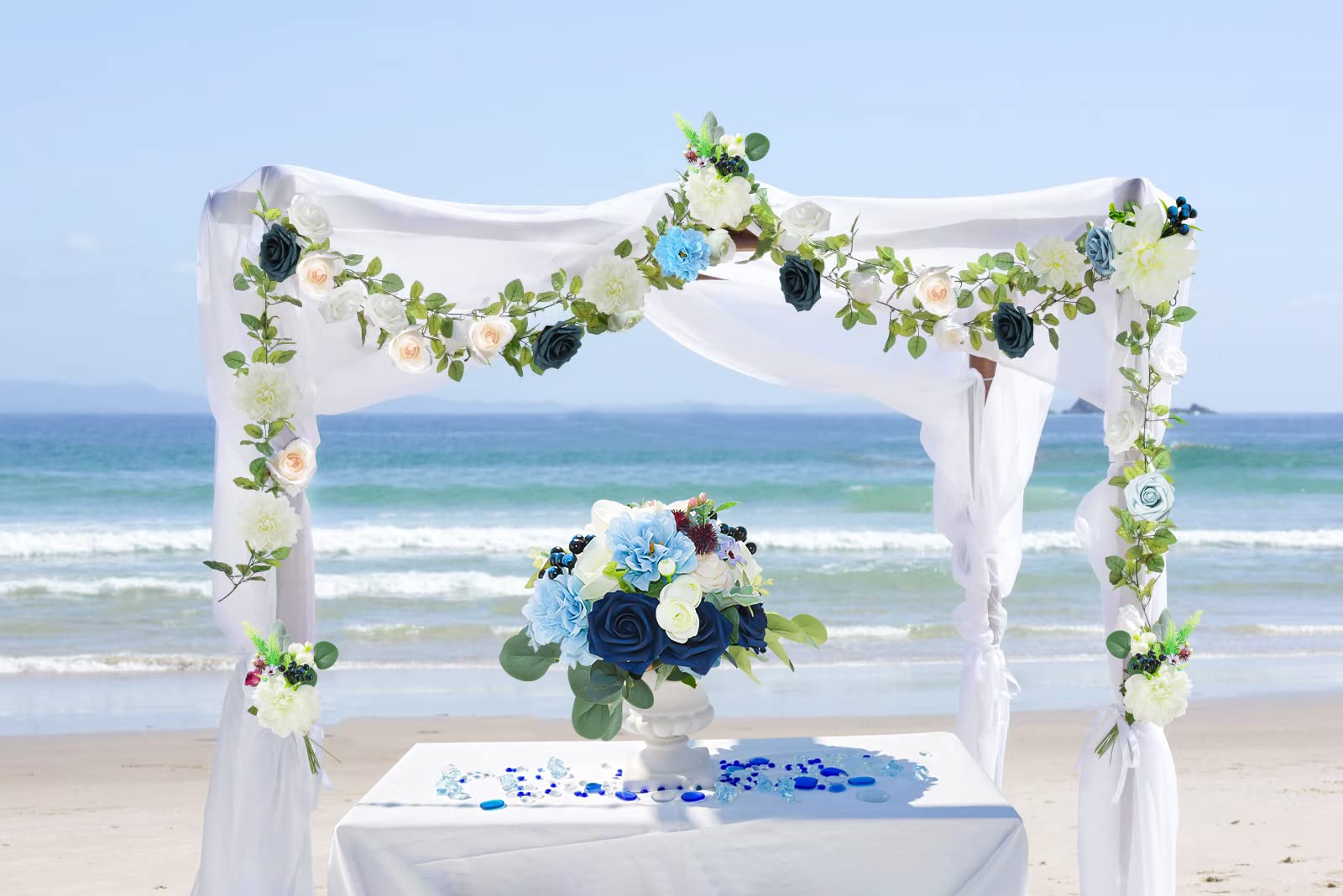 Dusty Blue Artificial Flowers - Rose & Daisy Fake Flowers with Stem for DIY Wedding Arch, Bouquets, Bridal Shower, Baby Shower, Party Decor, Home Decorations - Perfect for Centerpieces, Wall Decor, and Wedding Backdrops