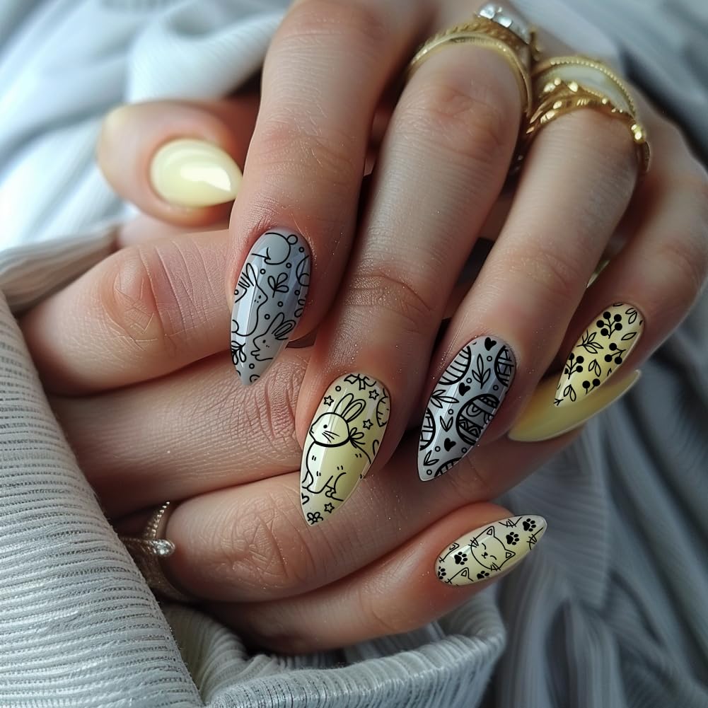 5pcs Easter Bunny Nail Art Stamping Plates - Stainless Steel Nail Design Templates with Rabbit & Floral Patterns for DIY Manicure | Perfect for Easter Nail Art, Spring Salon Designs & Home Nail Stamping