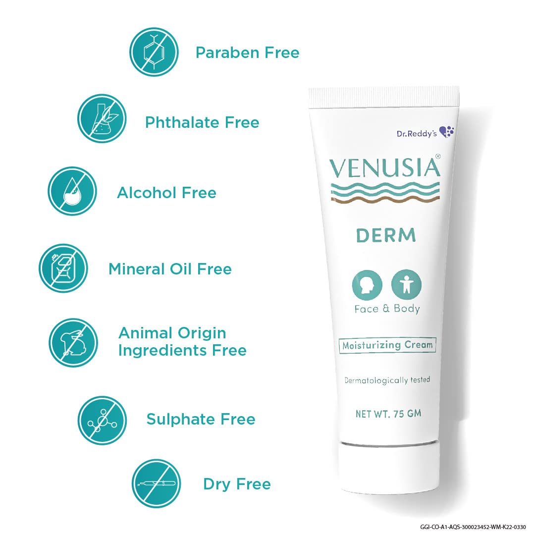 VENUSIA Dr. Reddy's Derm Moisturizing Lotion for Face & Body - 10 Hour Hydration, Dry Skin Repair & Nourishment, Soothes Itching & Irritation - Pack of 1 | Daily Skincare for Dry, Sensitive Skin at Home or Travel