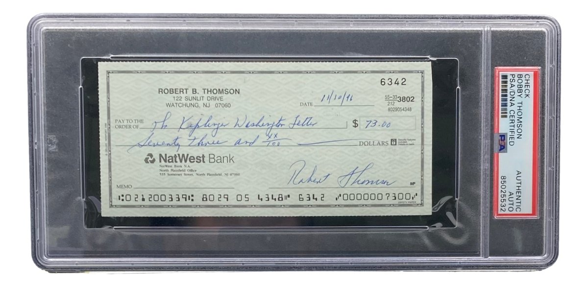 Authentic Bobby Thomson New York Giants Signed Bank Check with PSA/DNA Certification 85025532 - Perfect for Sports Memorabilia Collectors and Baseball Fans