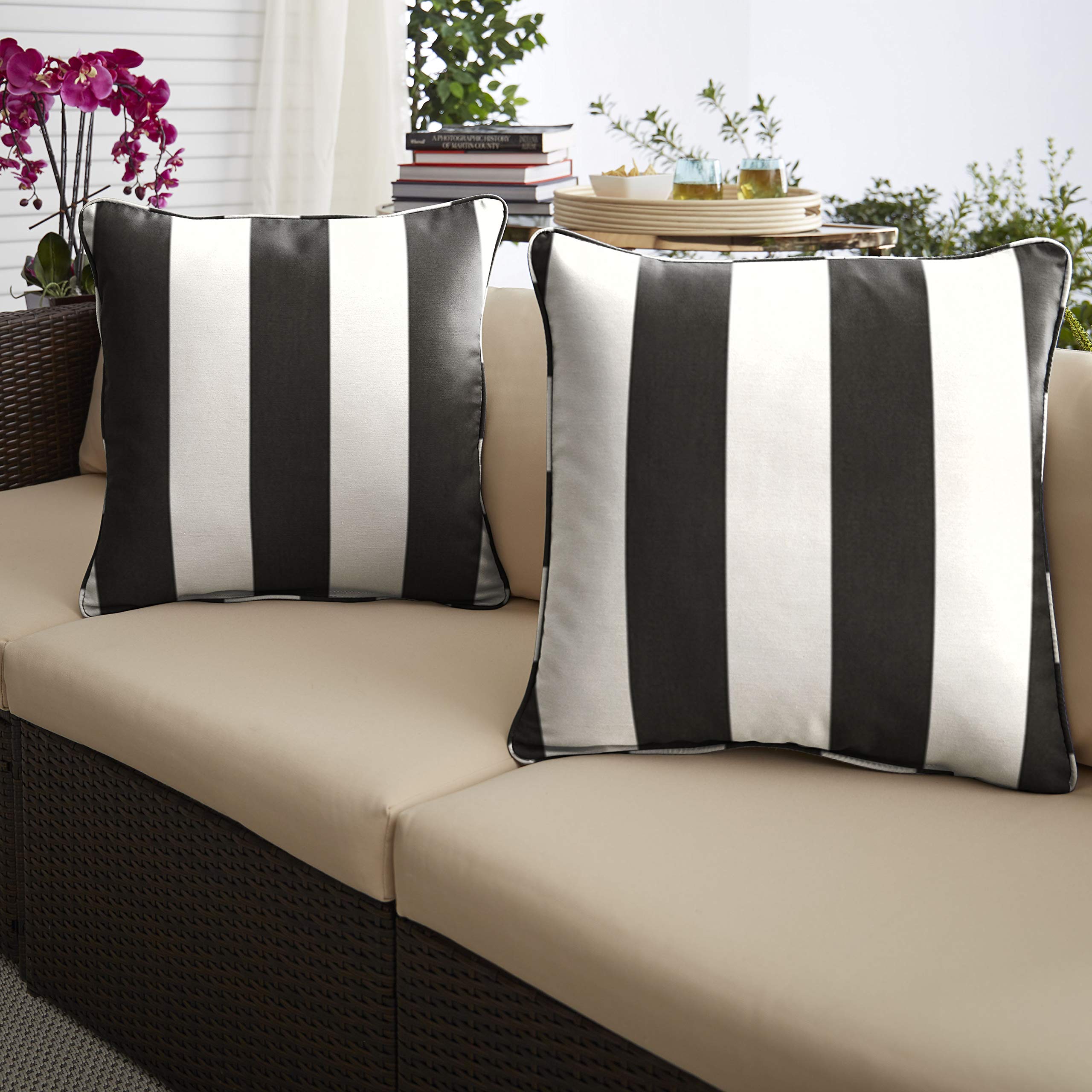 Sorra Home x Sunbrella Indoor/Outdoor XL Corded Throw Pillows 24x24 Inches - Waterproof & UV Resistant - Cabana Classic Pattern - Perfect for Patio, Poolside, and Living Room Decor