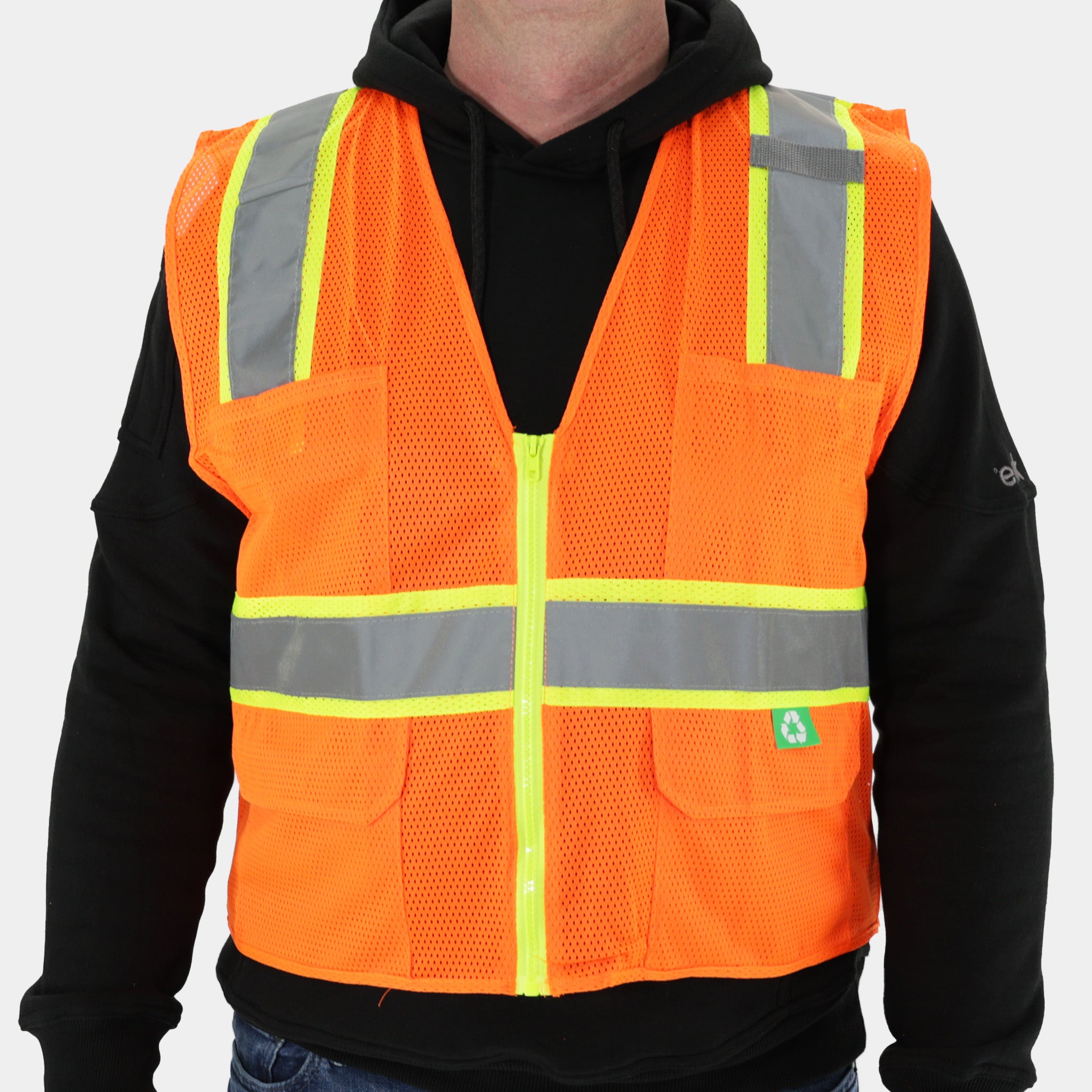 High Visibility Orange Safety Vest with Zipper - Reflective Work Vest for Construction, Road Workers & Outdoor Activities - ANSI Certified (1-Pack)