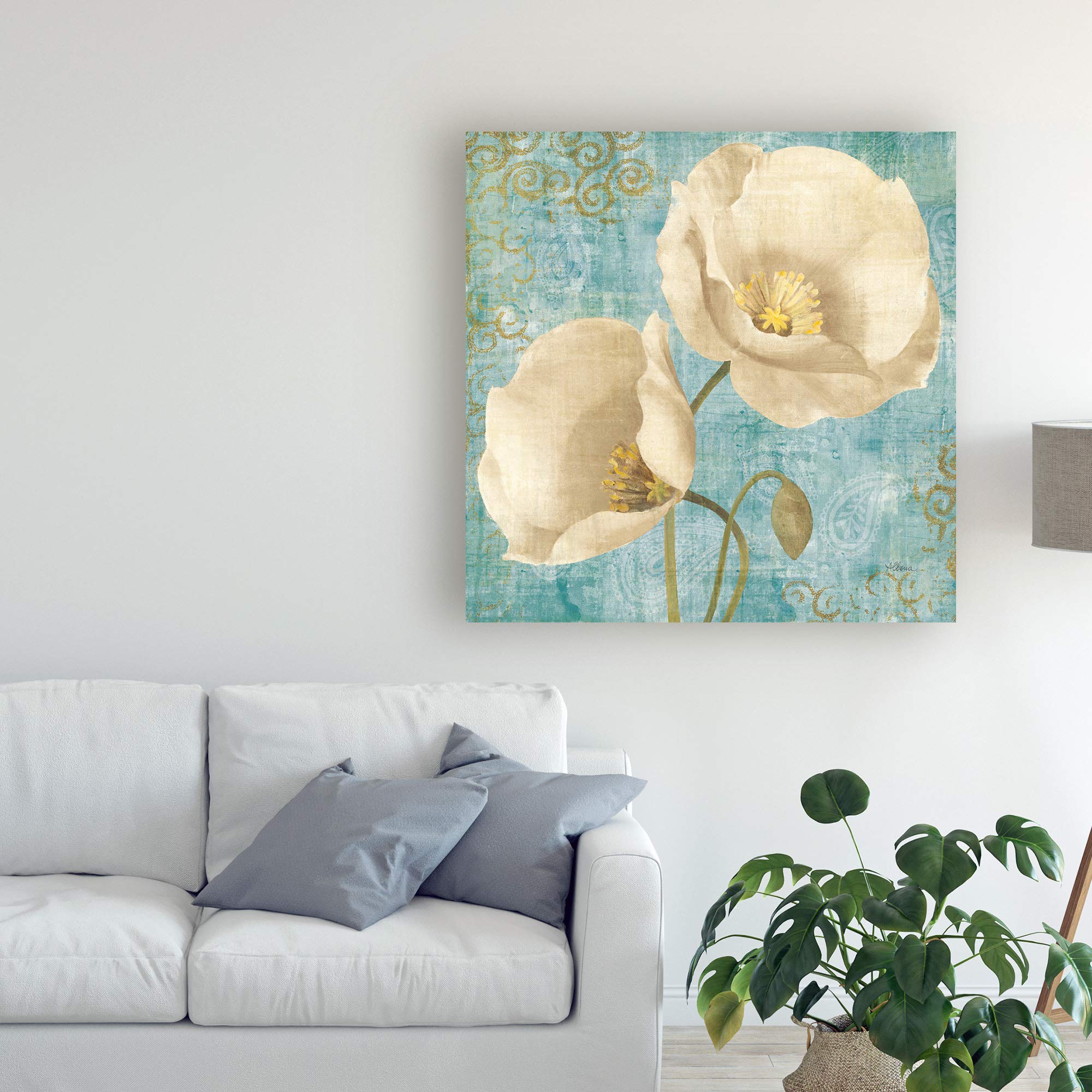 Albena Hristova Rich Poppies On Paisley 18x18 Canvas Wall Art - Hand Painted Floral Oil Painting for Living Room, Bedroom & Office Decor