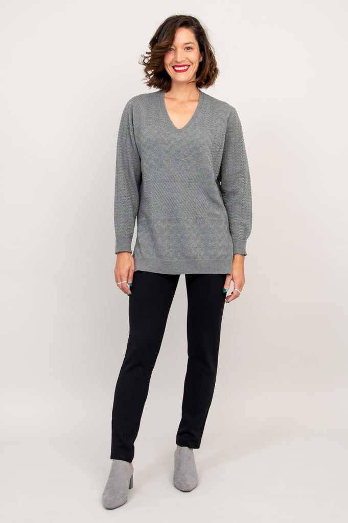 Greta Sweater Women's Grey Cotton Knit Pullover - Cozy Casual Wear for Fall & Winter Outfits