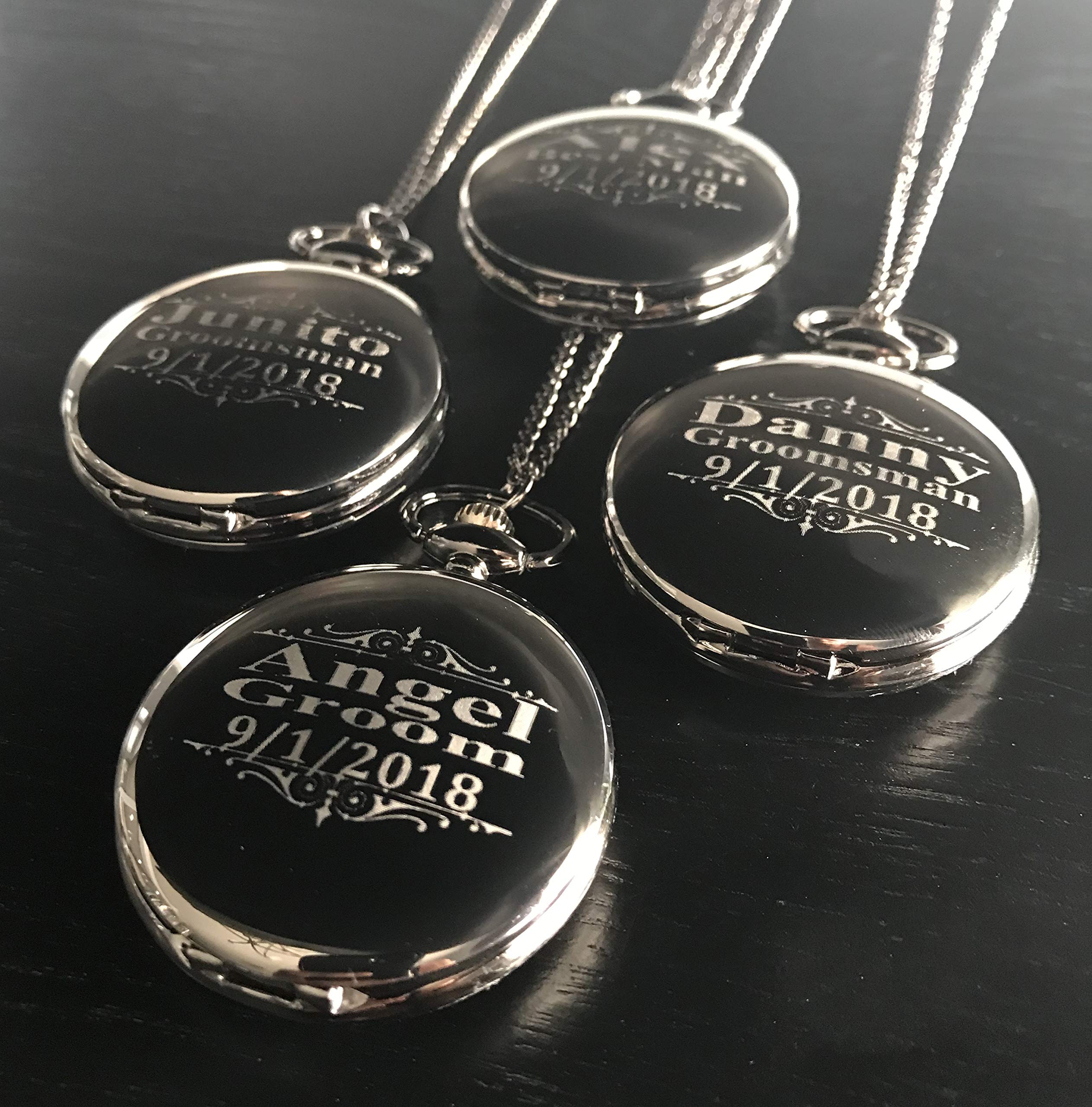 7 Engraved Pocket Watches for Groomsmen - Wedding Gift Set with Chain, Engraving & Gift Box (5 Colors) - Unique His & Her Gifts for Anniversary, Bridal Party & Special Occasions