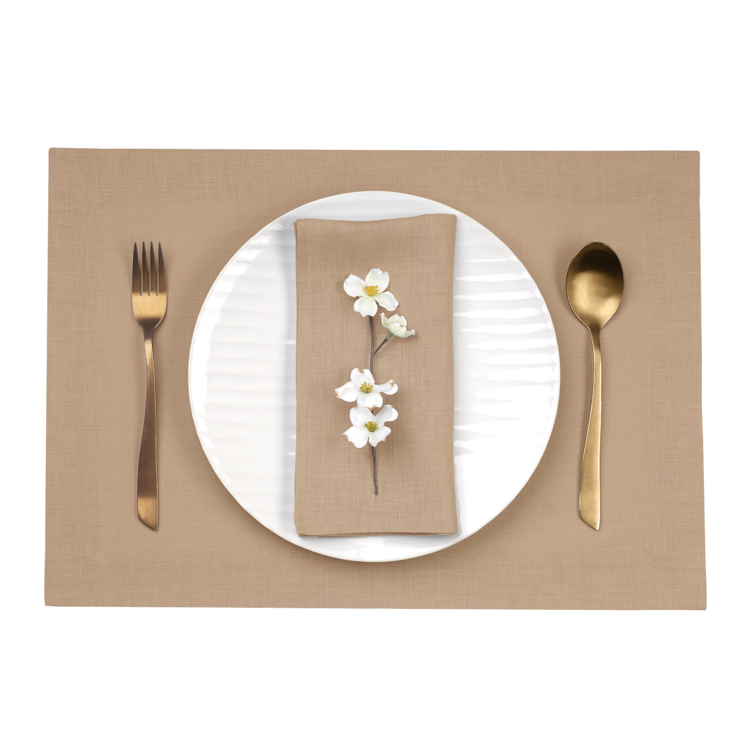 D'Moksha Homes 100% Pure Linen Placemats Set of 4 - 14x19 Inch Champagne Beige Table Mats - Washable Linen Placemats for Dining Table, Easter Decor, Kitchen, and Party Settings