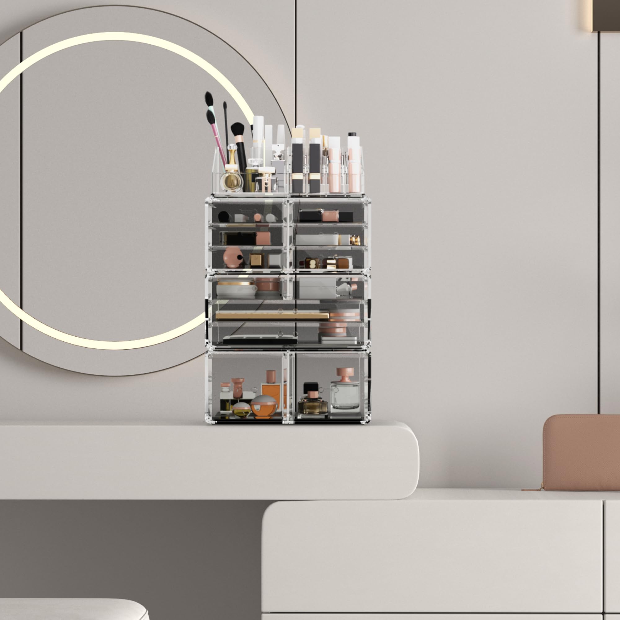 Makeup Organizer & Cosmetic Storage Tray - Perfect for Vanity, Bathroom, and Travel Organization