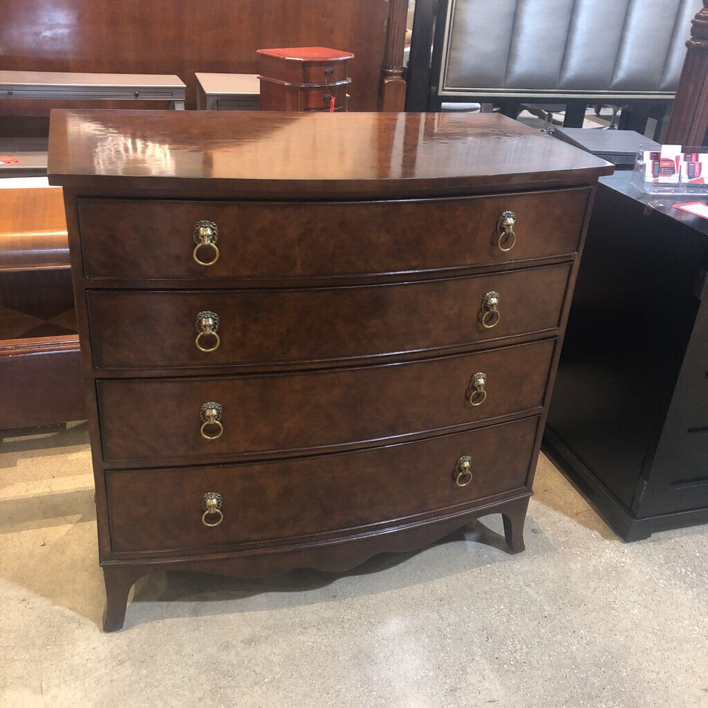 Maitland Smith Hemingway Mahogany Bowfront Dresser with Brass Lion Pulls - 4 Drawer Chest, 40