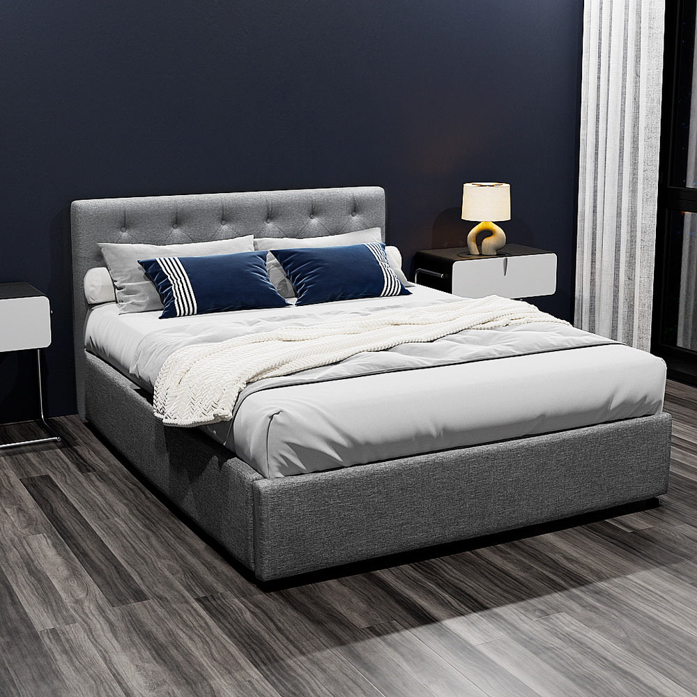 Dorilla Gas Lift Storage Double Bed Frame with Hydraulic Mechanism - Grey | Modern Platform Bed with Underbed Storage | Perfect for Small Spaces, Guest Rooms & Apartments