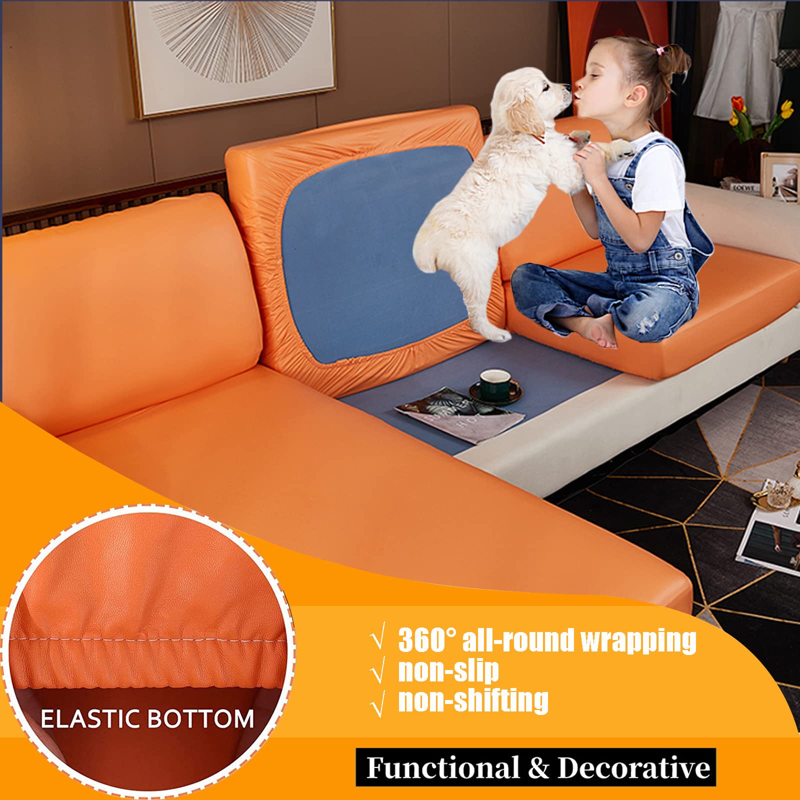 Waterproof Stretchable PU Leather Sofa Slipcover - L Shaped Couch & Chaise Longue Cover for 1-4 Seats, Anti-Slip Furniture Protector for Pets & Kids (Perfect for Living Room, Family Gatherings & Pet-Friendly Homes)