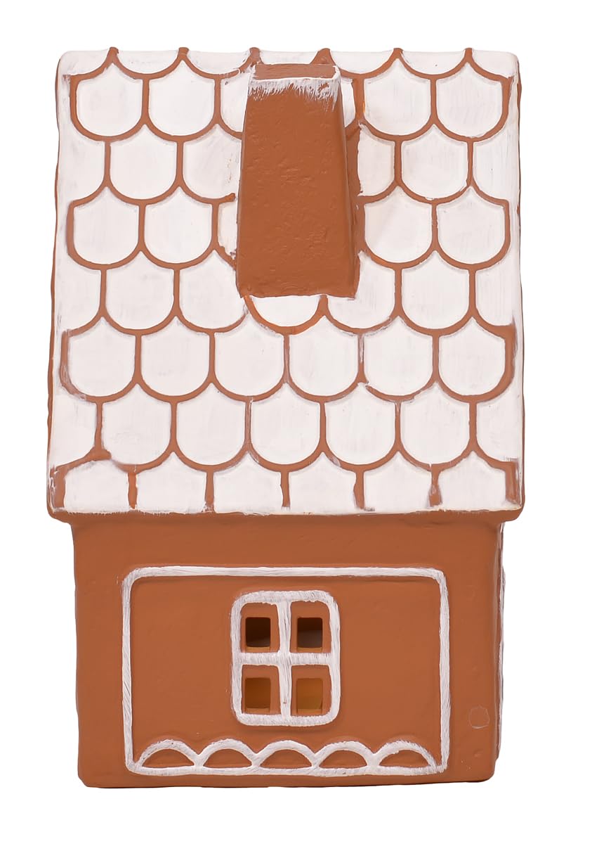 Mark Feldstein & Associates Ceramic Iced Gingerbread House LED Village Figurines - Set of 2 (9 Inch) - Christmas Decorations for Home, Holiday Table Centerpiece & Winter Village Display