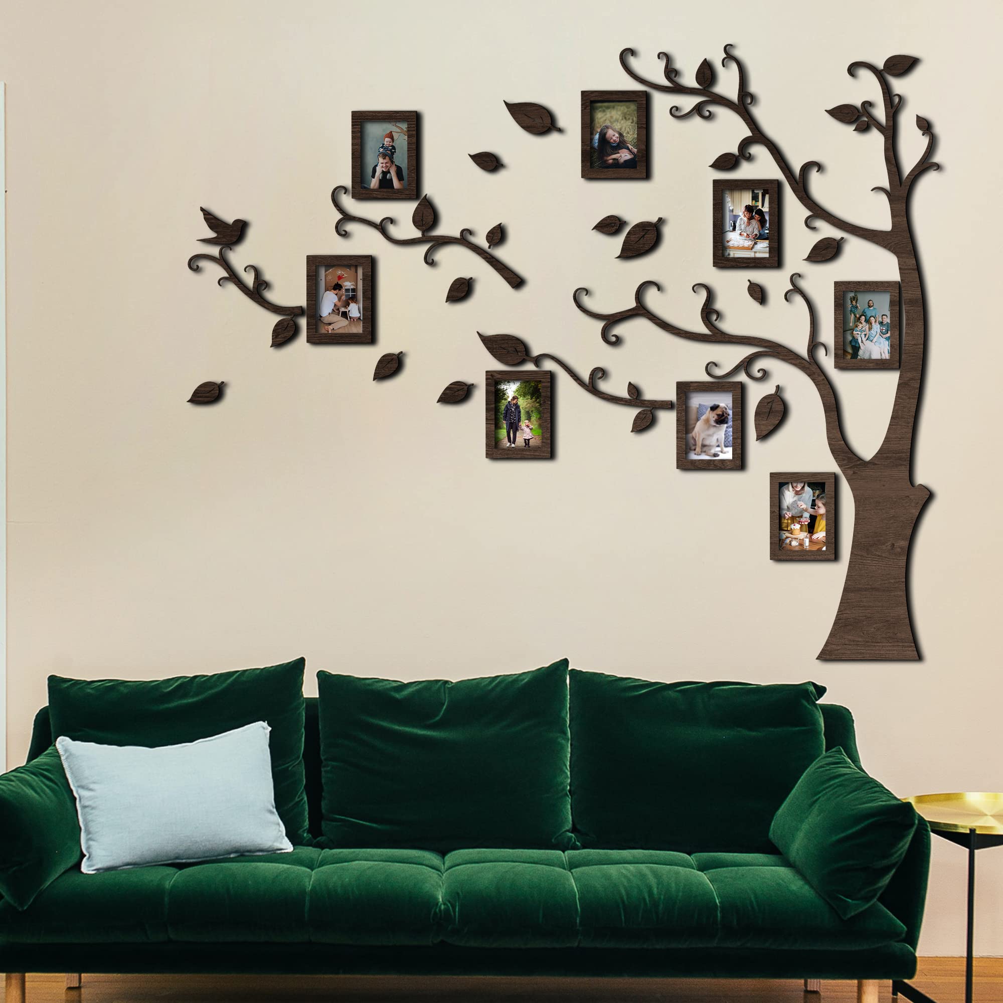 70x51.1 Inch Personalized Wooden Family Tree Wall Art with Picture Frame - Dark Walnut Home Decor for Living Room, Bedroom & Office - Unique Wall Hanging for Housewarming Gifts & Family Reunions
