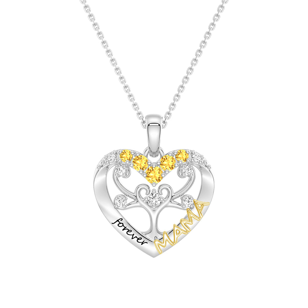 Custom Birthstone Heart Tree Necklace - Personalized Forever MAMA Pendant Jewelry for Women, Mothers, Grandmothers | Gift for Birthday, Mother's Day, Anniversary & Special Occasions