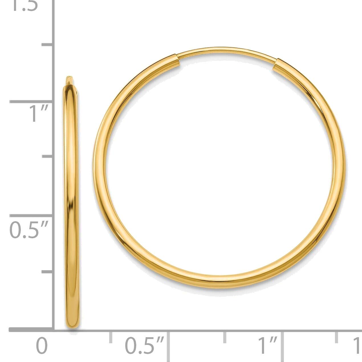 1.5mm Polished Round Endless Hoop Earrings in 14K Yellow Gold - Dainty Minimalist Jewelry for Everyday Wear, Gift for Her, Wedding & Party Accessories