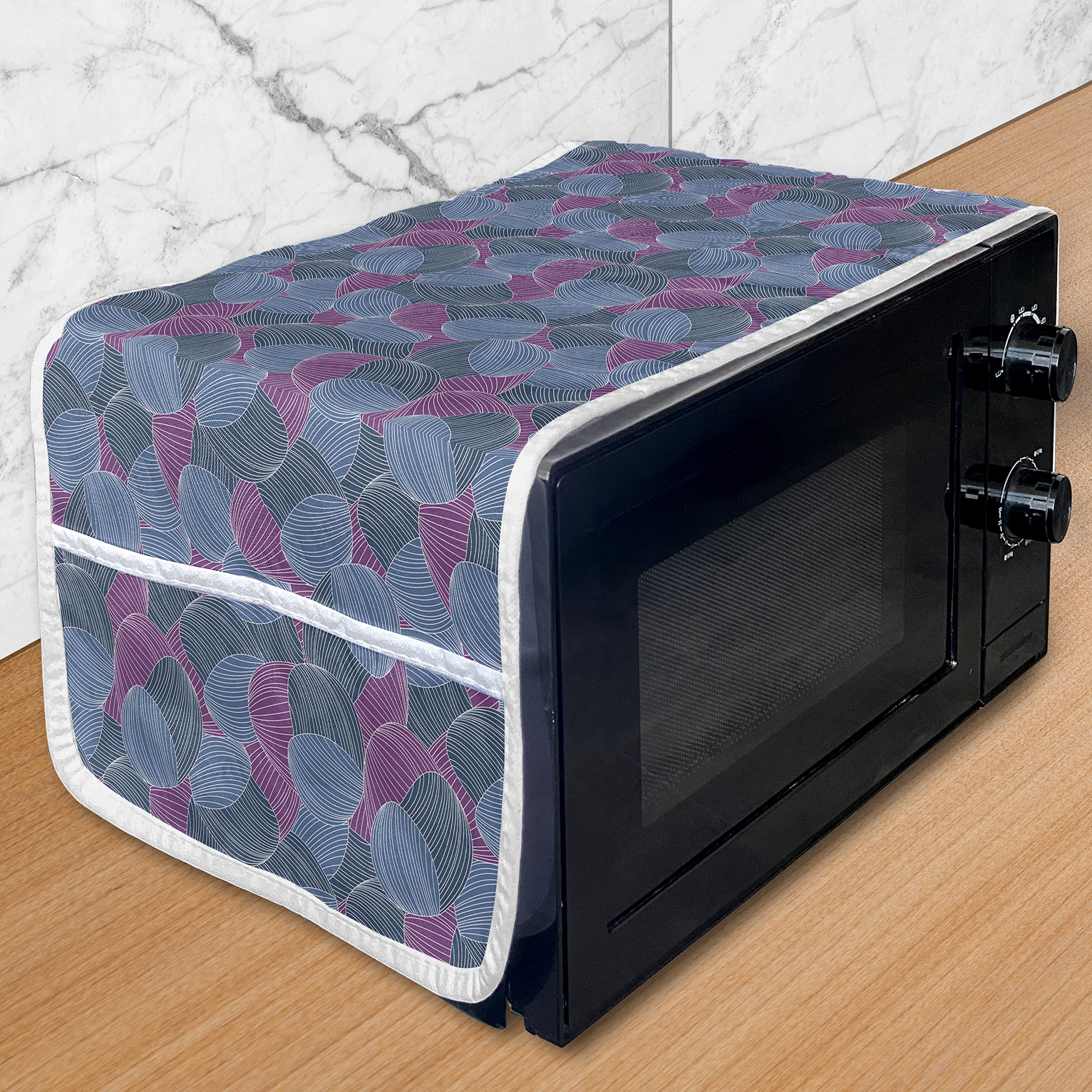Ambesonne Retro Abstract Microwave Cover - Hand-Painted Wave Stripes with Petals & Leaves Design - Waterproof Kitchen Organizer with Pockets - 36