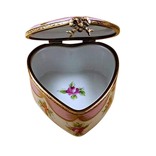 Rochard Pink Heart with Flowers Limoges Porcelain Jewelry Trinket Box - Perfect for Valentine's Gifts, Wedding Favors & Home Decor