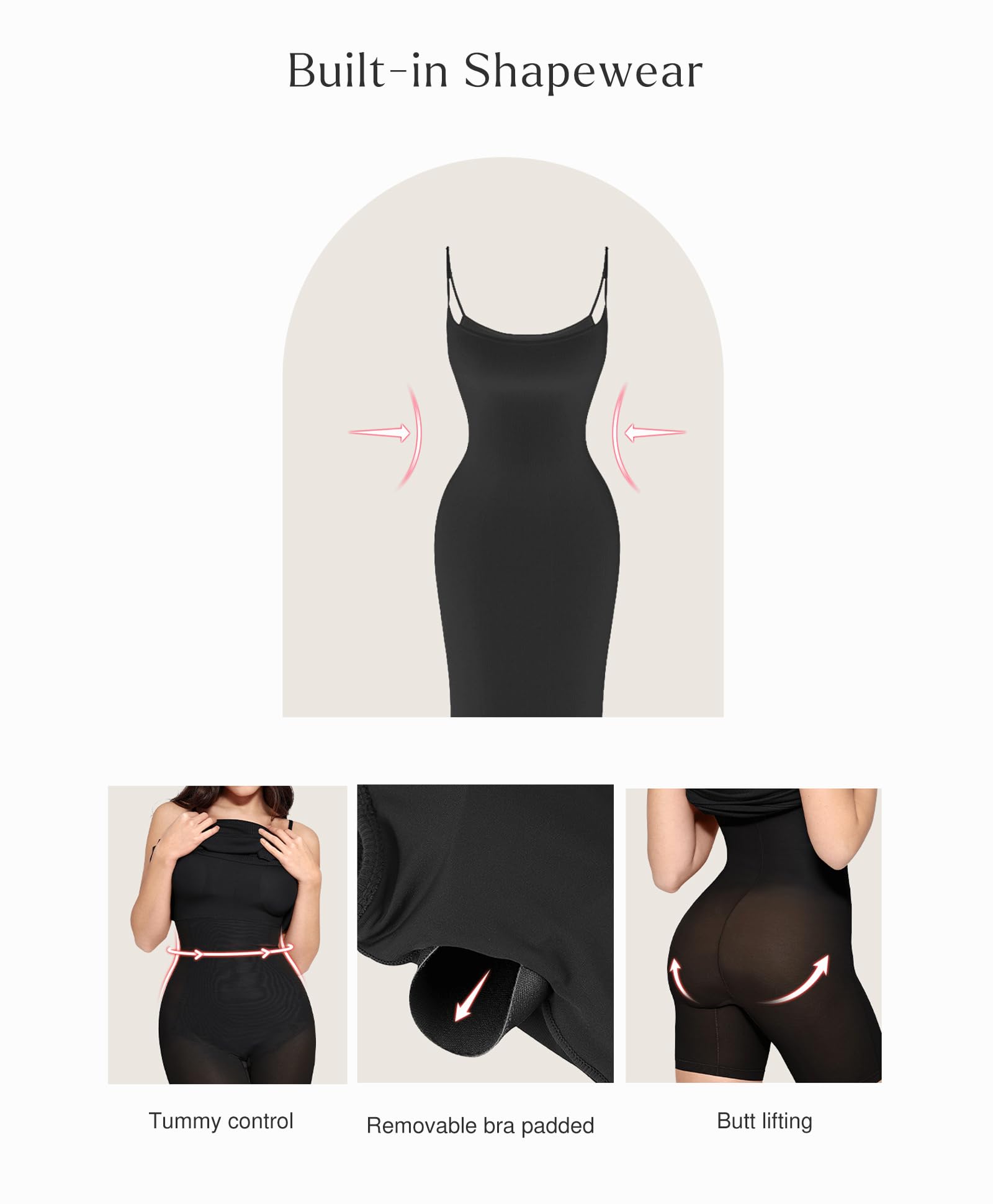 Popilush Women's Cocktail Dress 2025 | Summer Spaghetti Strap Shapewear Mini Dress | Bodycon Party Club Dress for Going Out | Perfect for Nightlife, Date Nights & Special Occasions