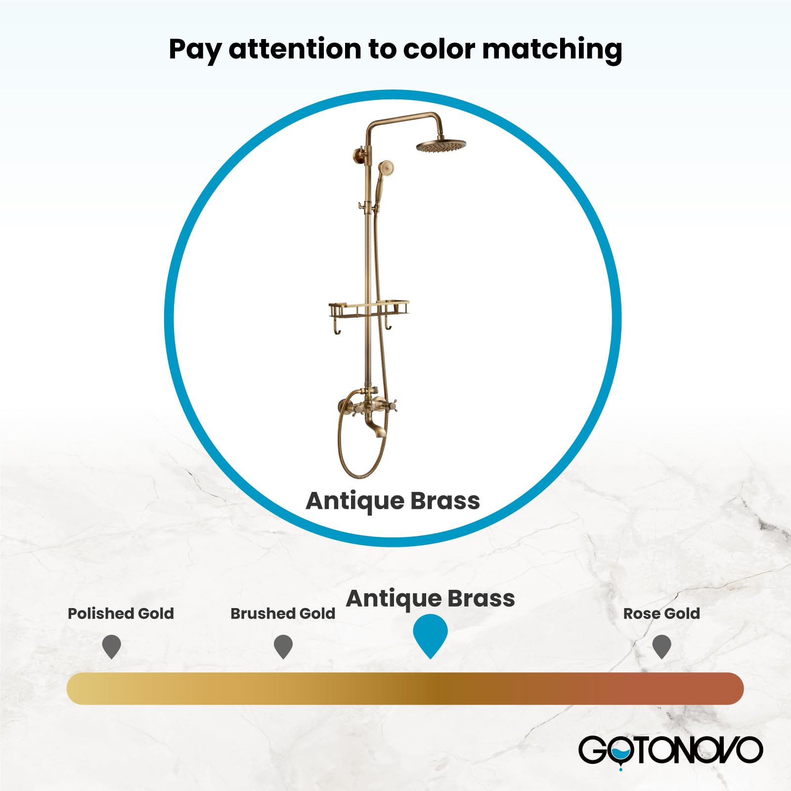 Gotonovo 8 Inch Wall Mounted Outdoor Shower System - Exposed Bathroom Faucet with Adjustable Handheld Sprayer, Shower Head, Tub Spout & Double Cross Handles in Antique Brass - Perfect for Patio, Poolside, Garden & Luxury Bathroom Renovations