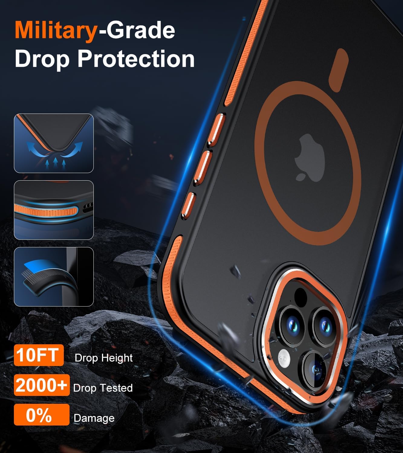 **AOUIA Magnetic Case for iPhone 15 Pro Max - MagSafe Compatible, Anti-Fingerprint & Anti-Scratch, Translucent Matte Phone Cover (Orange) - Perfect for Work, Travel & Everyday Protection**