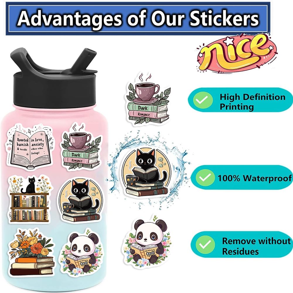 50-Piece Bookish Animal Reading Stickers Set - Cute Inspirational Quote Decals for Book Lovers, Perfect for Journals, Laptops, Scrapbooking & Kindle Covers - Great Gift for Readers & Students