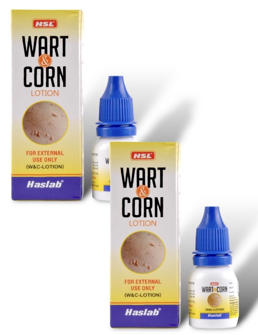 Haslab Warts & Corn Lotion - 10ml (Pack of 2 Bottles) - 1 Month Supply - Effective Foot Care Treatment for Pain Relief & Skin Repair - Perfect for Home & Travel Use