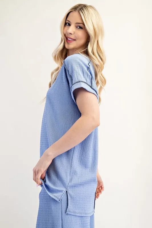 Celeste Plus Size Relaxed Fit Textured Short Sleeve Blouse - Comfortable Casual Top for Women, Perfect for Work, Weekend Outings & Summer Wear